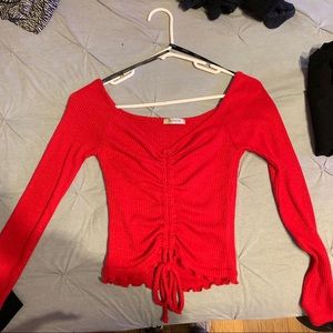 Red Long Sleeve Crop Top